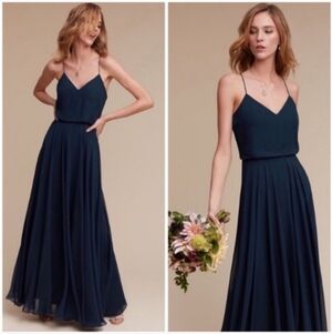 Jenny Yoo Elegant Navy Blue Bridesmaid Maxi Dress Size 8